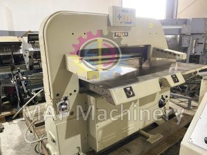 POLAR 107 paper cutter with air table, safety light beam, and full programmed system.